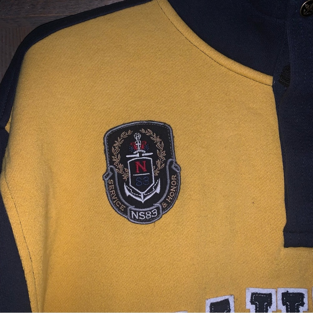 Men’s XXL NAUTICA Navy Yellow Color Block 1983 Coastal Horizon Zip Sweatshirt EC - Picture 6 of 15